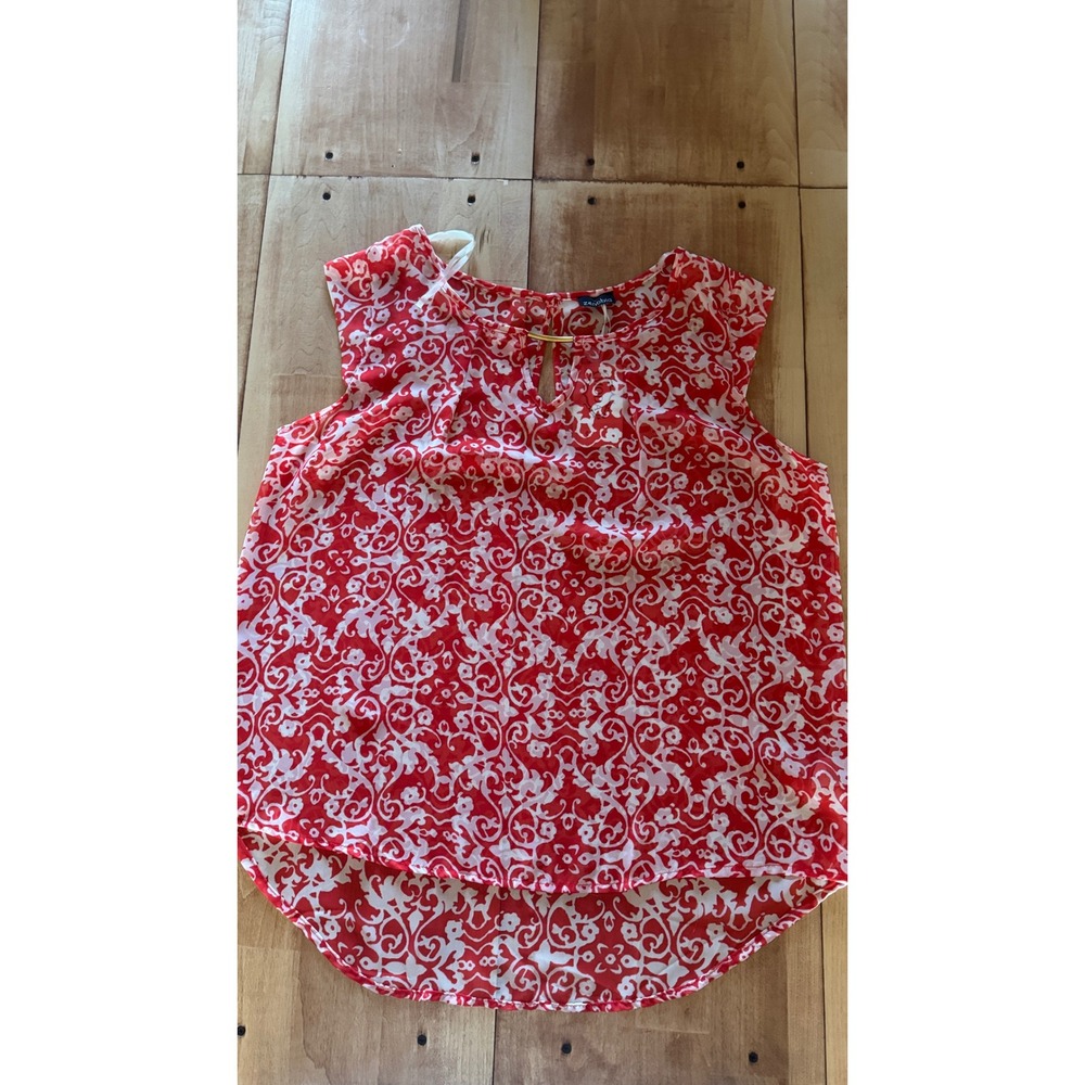 Zenobia Womens XL Red White‎ Scroll Print Sleeveless High Low Chiffon Top NWT